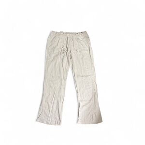 ROXY Women's LINEN Pants Ivory Ocean Wide Leg Drawstring Sz S Coastal Lagenlook